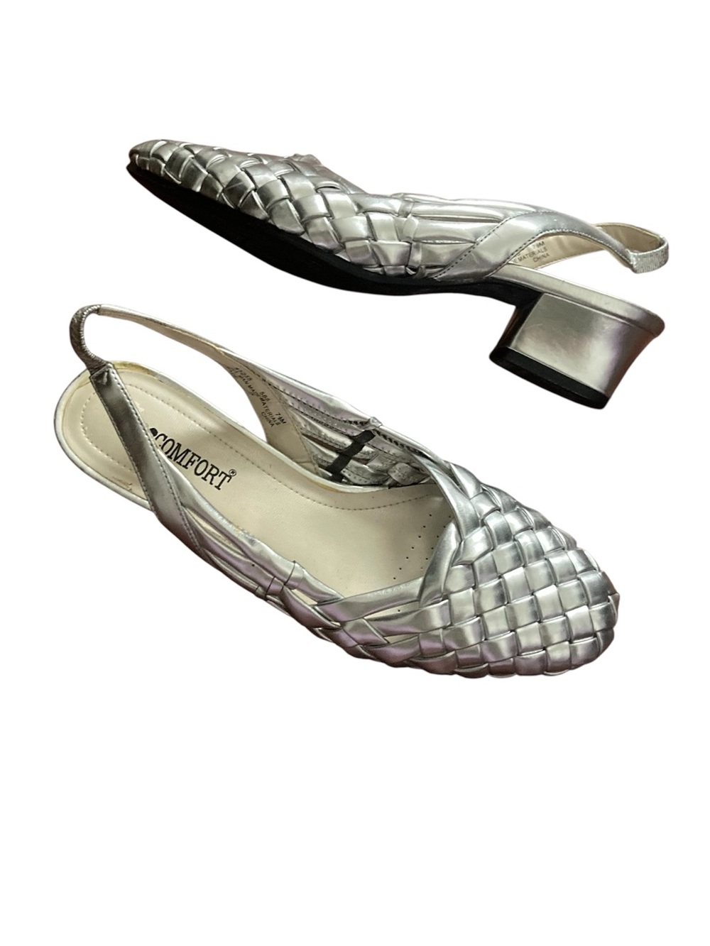 Vintage I Love Comfort Donna Silver Woven Slingback Heel Sandals Women’s 7.5